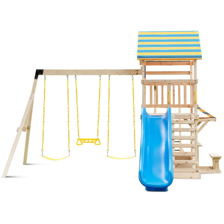 backyard climbing dome with slide and swings playset
