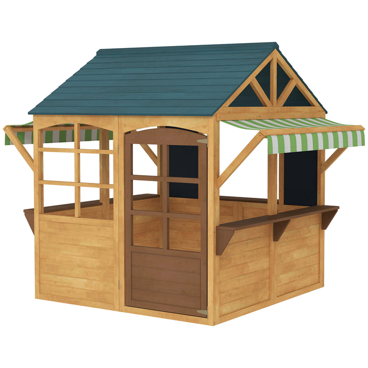 Backyard playhouse with windows and blackboards