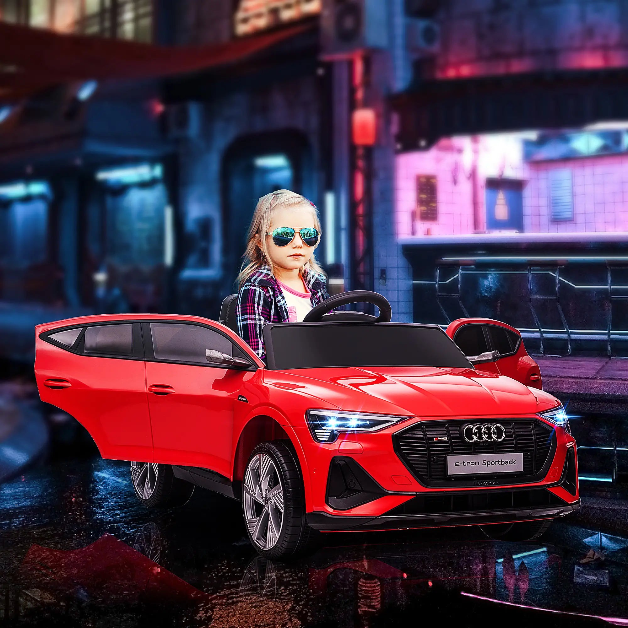 Child riding licensed Audi ride-on car similar to barbie in jeep toys