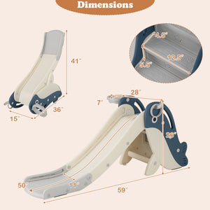 Dimensions of a children's slide with detailed measurements on a beige background