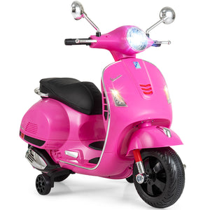 Pink toy scooter with black seat on a white background