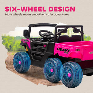 Toy truck with six-wheel design on a natural background