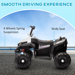 Battery-powered white kids ATV with suspension for smooth and stable rides