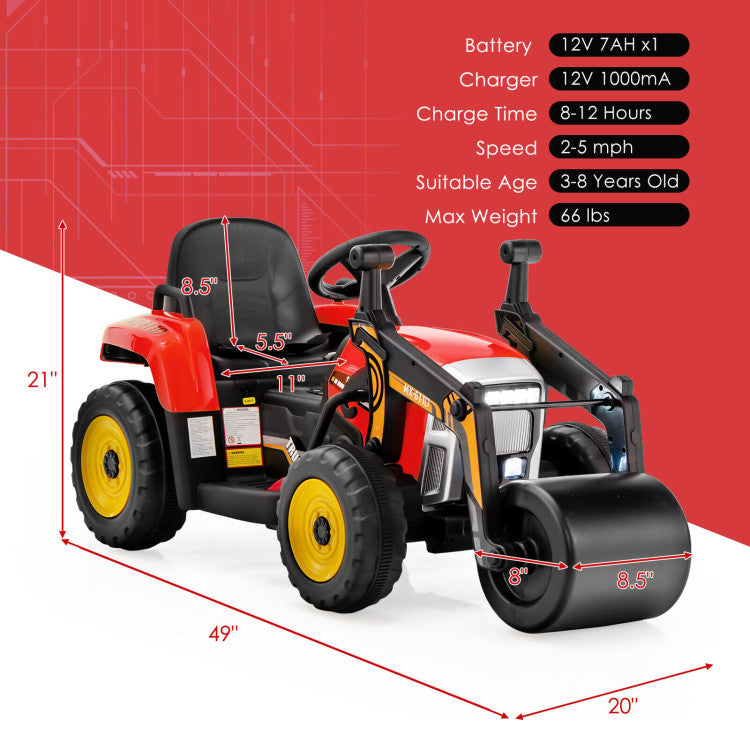 Battery-powered kids road roller with remote control