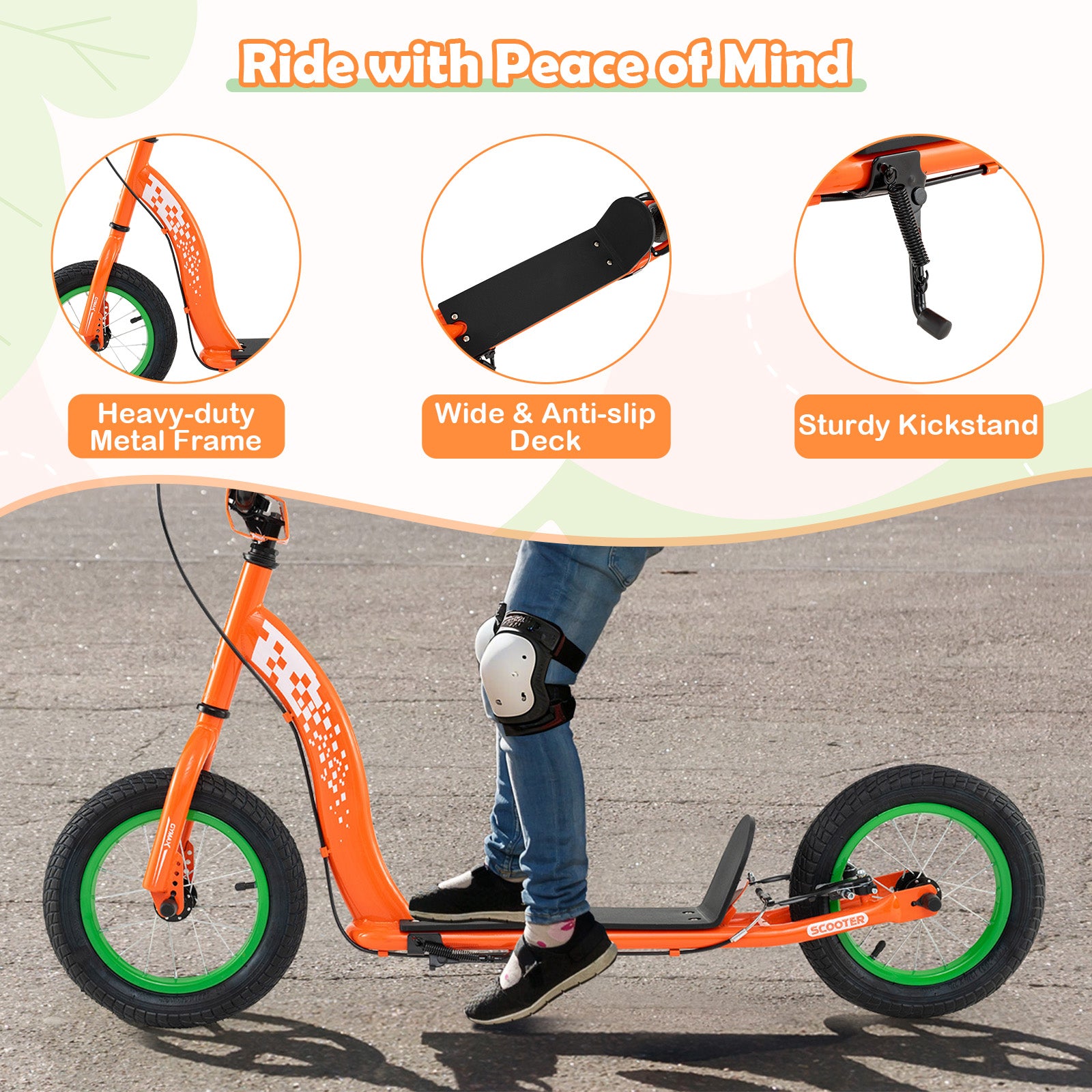 Orange scooter with features highlighted on a road background