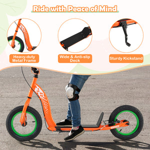 Orange scooter with features highlighted on a road background