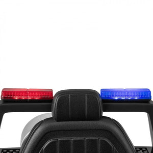 Front view of 12V kids black ride-on police car with flashing siren