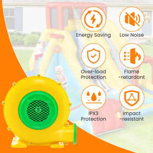 Air blower with ground stakes for secure setup