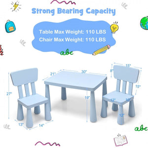 Blue kids table for drawing and creative play