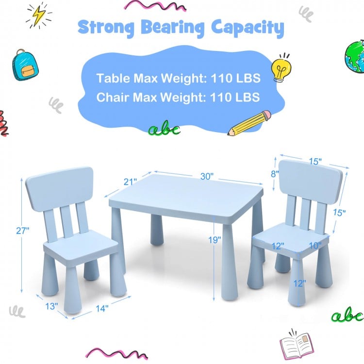 Blue kids table for drawing and creative play