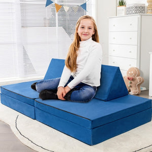 Blue foldable kids play sofa with mats