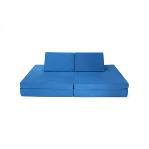 Blue modular play couch with triangular pillows