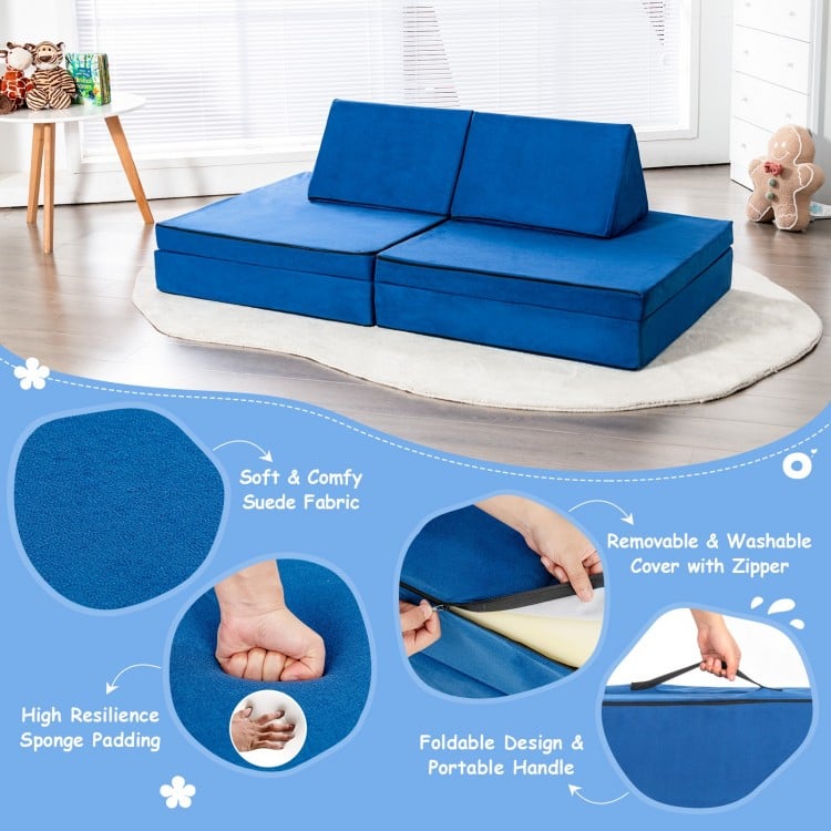 Blue portable kids sofa with carry handles