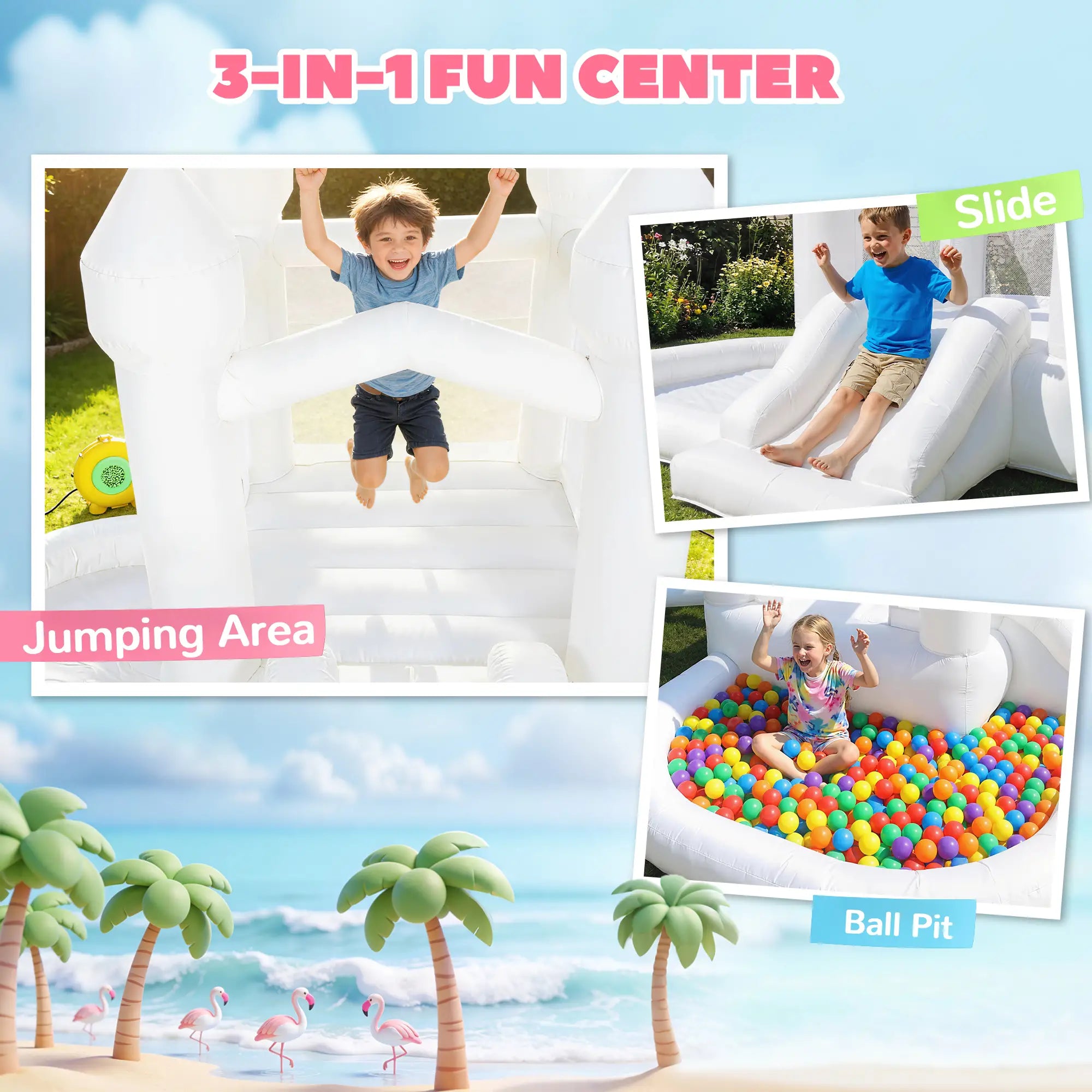 Kids inflatable bounce house with built-in ball pit play area