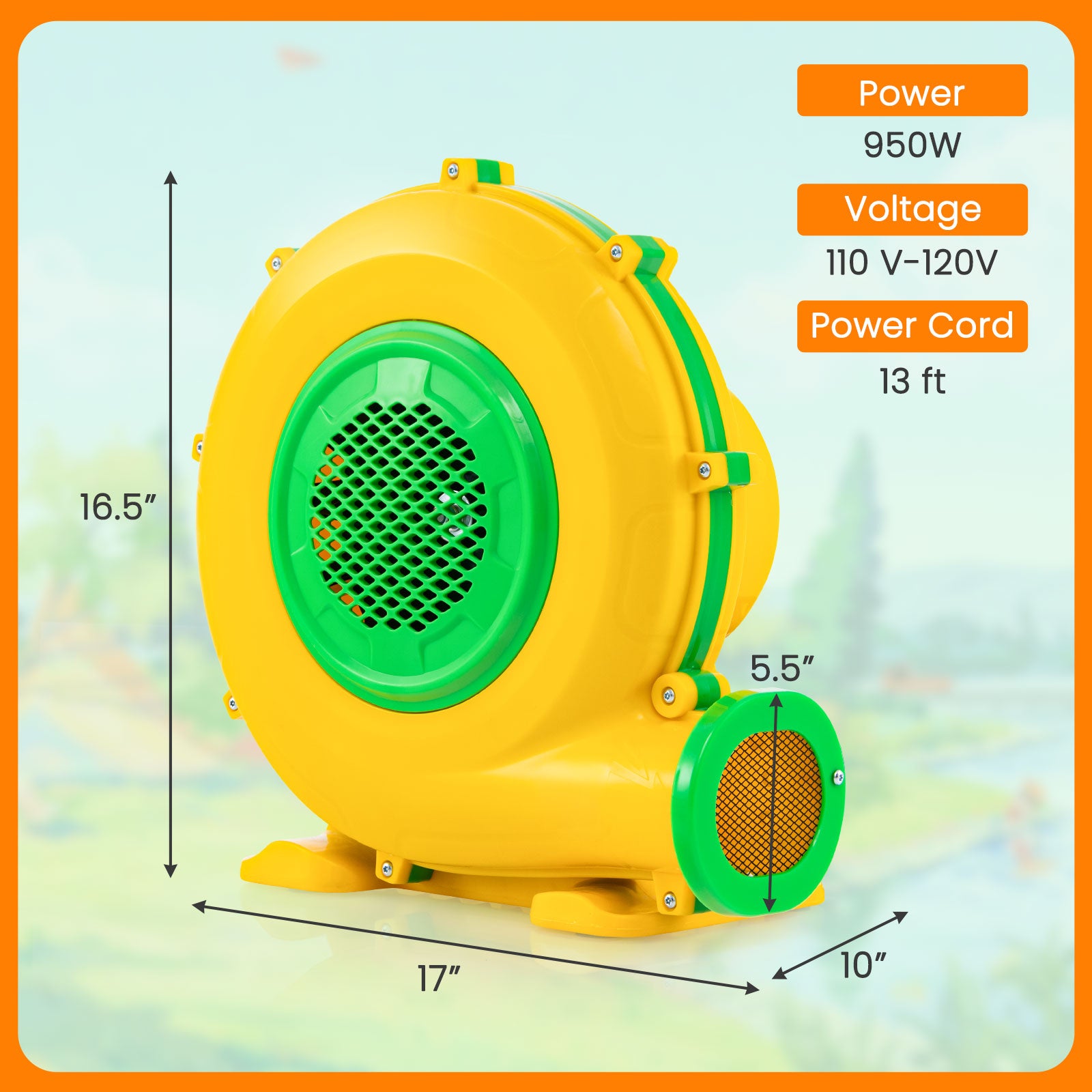 Side view of bounce house air blower