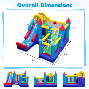 Inflatable playground with dimensions labeled on a white background