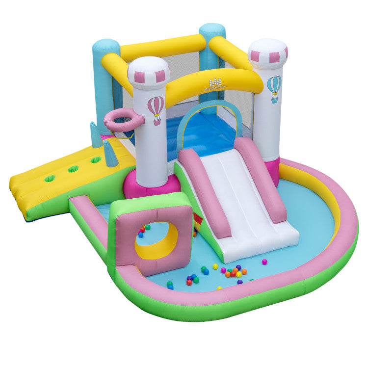 Colorful bouncy castle featuring obstacle course