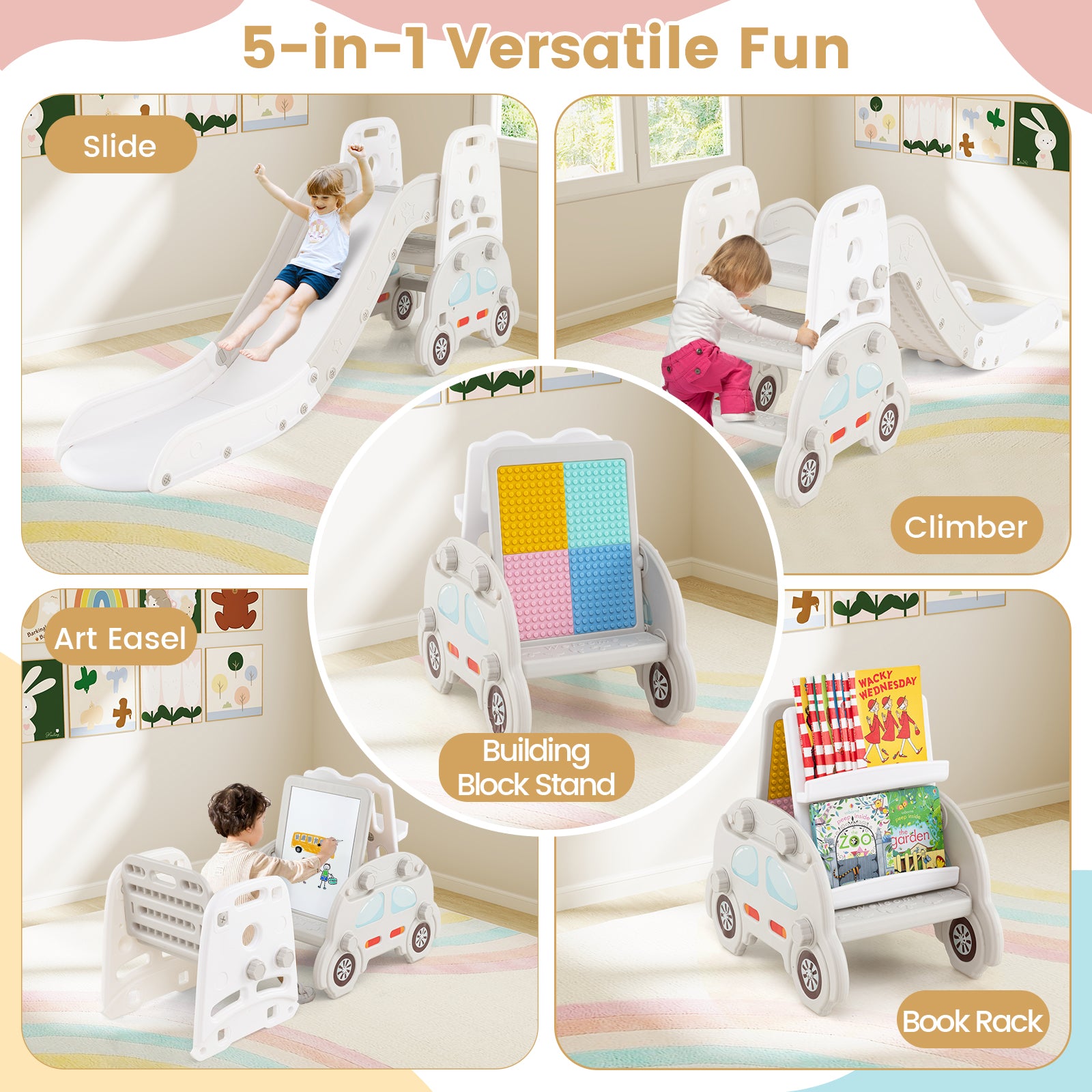 Toddler playset with building block stand for creative play