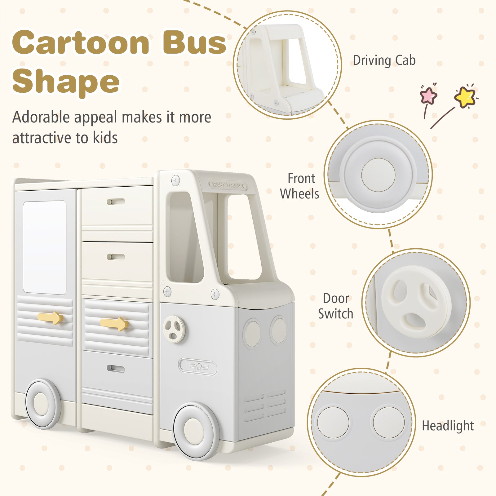 Side view of bus-shaped children's storage organizer