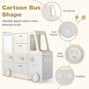 Side view of bus-shaped children's storage organizer