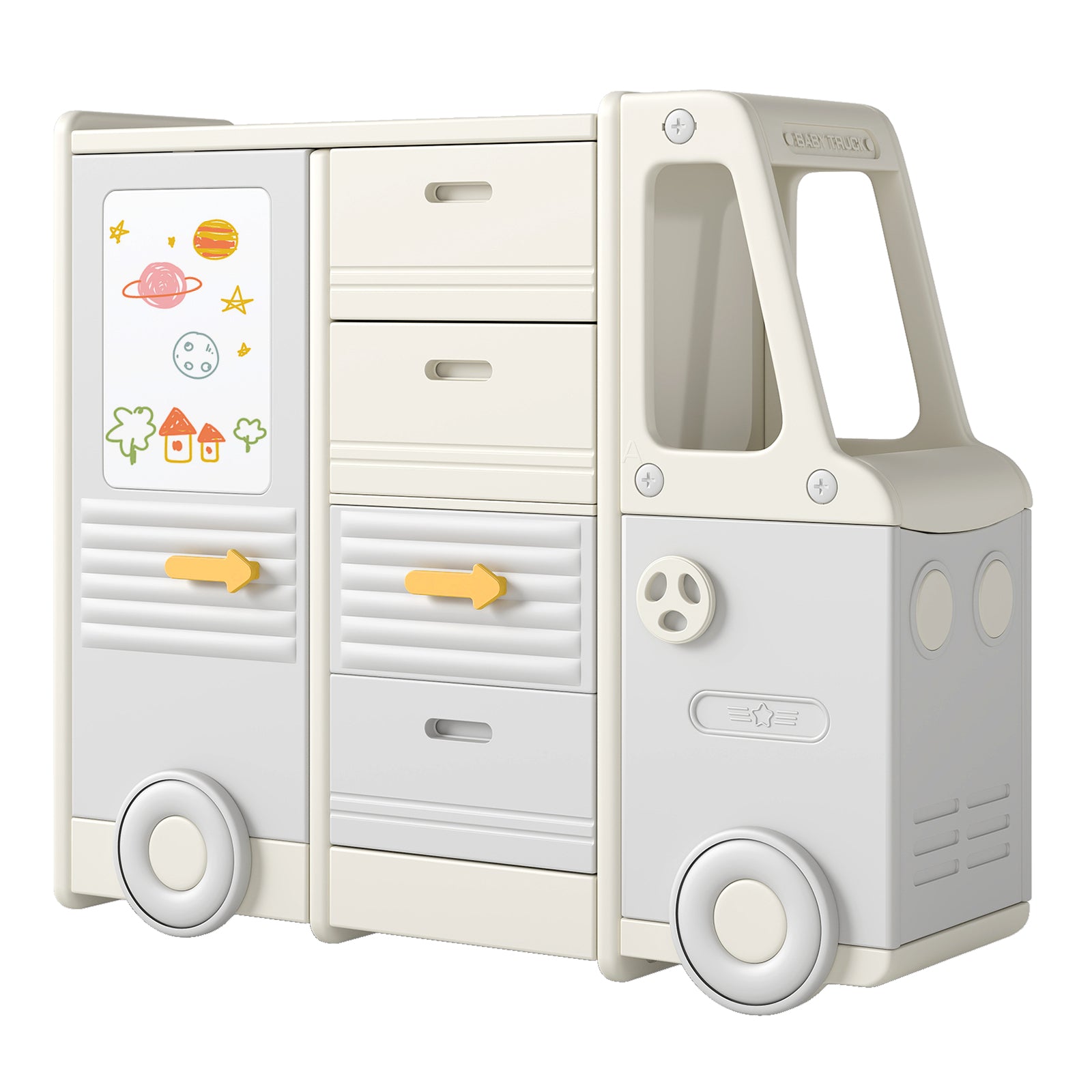 Bus-shaped kids toy storage organizer with multiple storage compartments