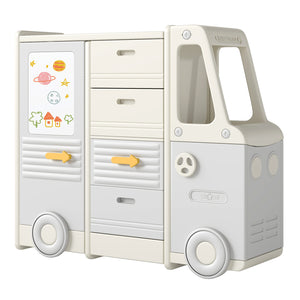 Bus-shaped kids toy storage organizer with multiple storage compartments
