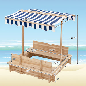 Kids Wooden Sandbox with Canopy and Bench Seats