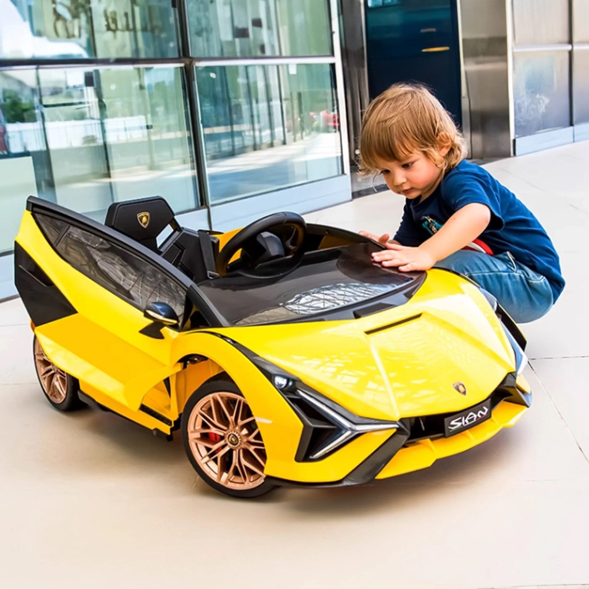 Tobbi 12V Licensed Lamborghini Sian Toy Car, Battery Operated Kids Ride On Car with Remote Control Yellow