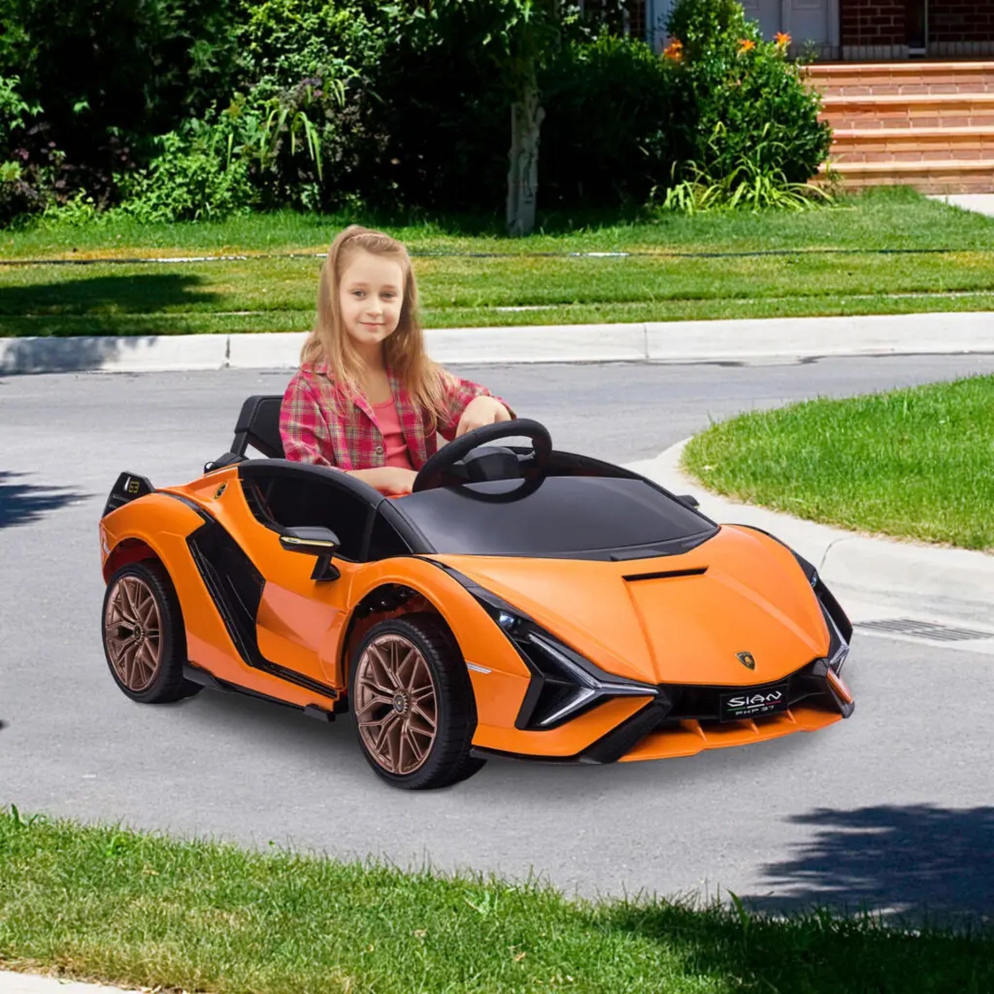 Tobbi 12V Licensed Lamborghini Sian Toy Car, Battery Operated Kids Ride On Car with Remote Control Orange