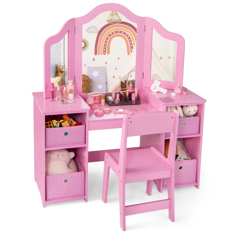 children-pink-vanity-desk-set