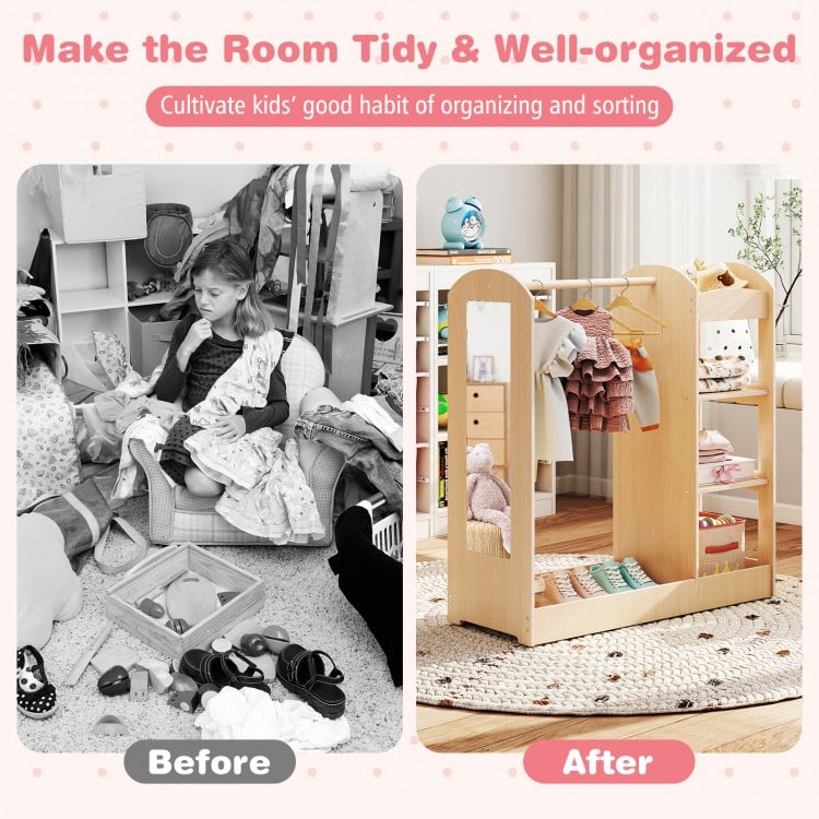 Children’s wardrobe dress-up center with shelves for accessories