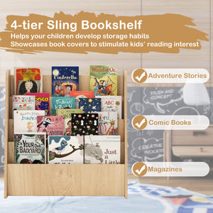 The 4-tier bookshelf with children's storage cubes fitting perfectly inside.
