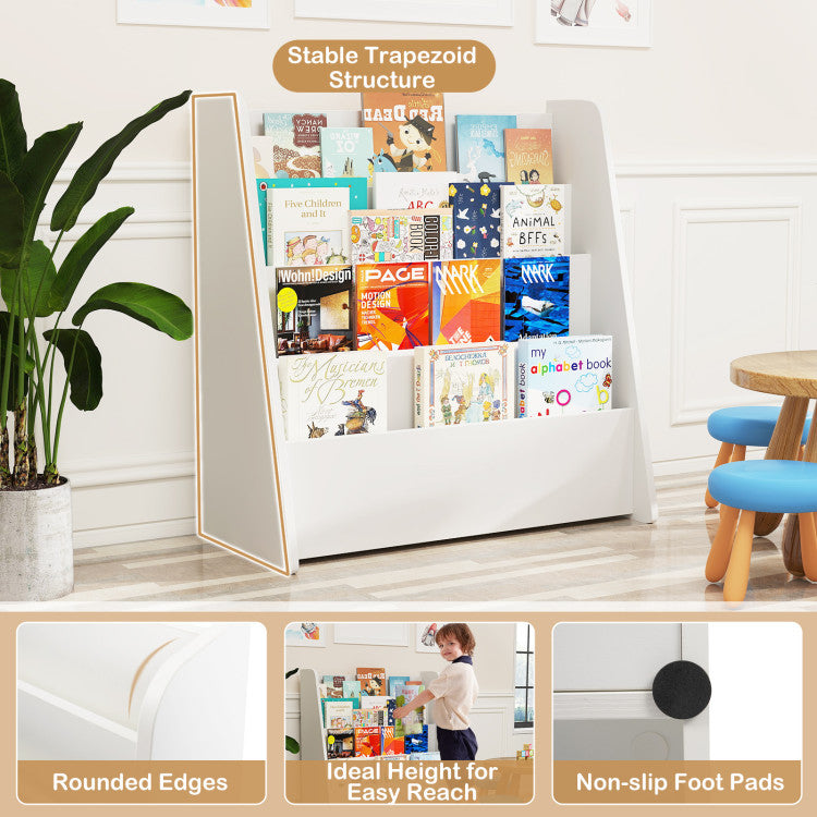 Modern children's storage furniture: a 4-tier wooden bookshelf.