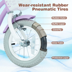 Bicycle tire with labeled layers on a blue background