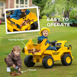 Kids electric excavator with four LED headlights illuminated