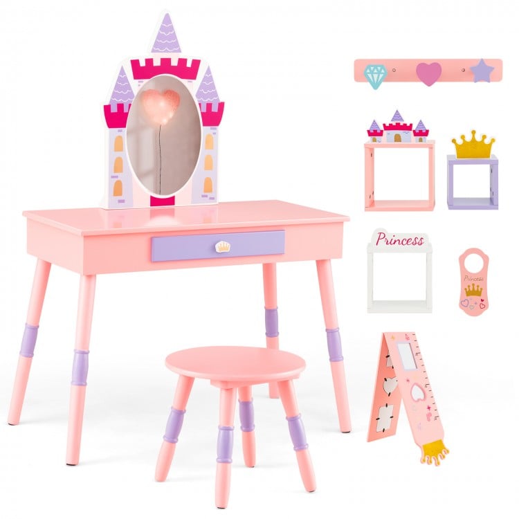 Children’s vanity desk with drawer and mirror