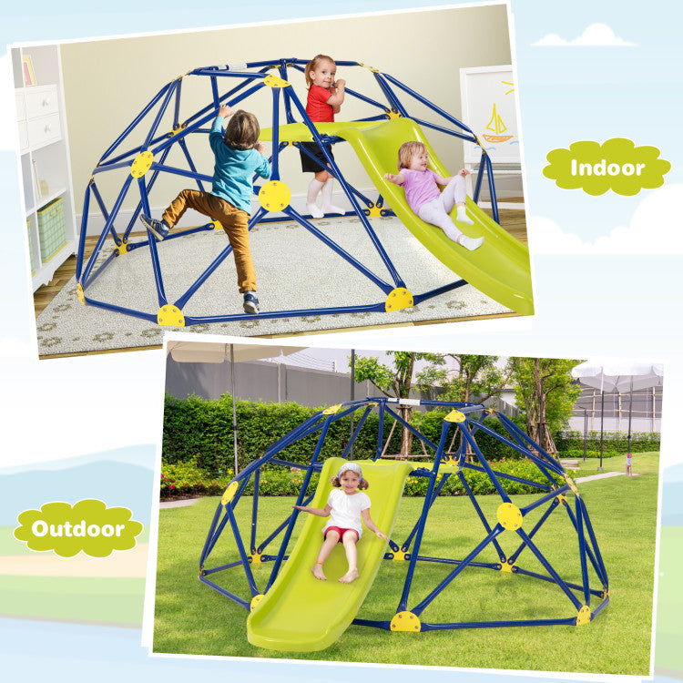 climbing dome with slide in backyard