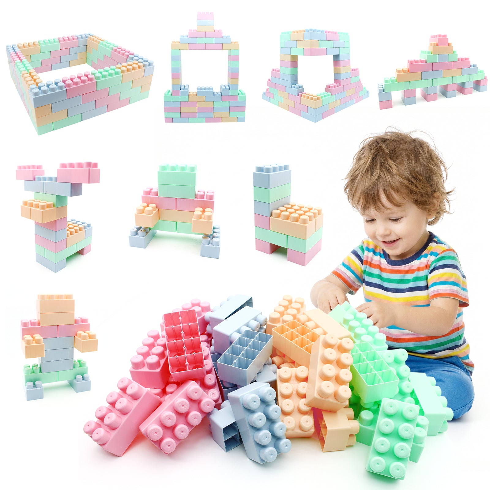Colorful construction blocks for creative toddler building activities
