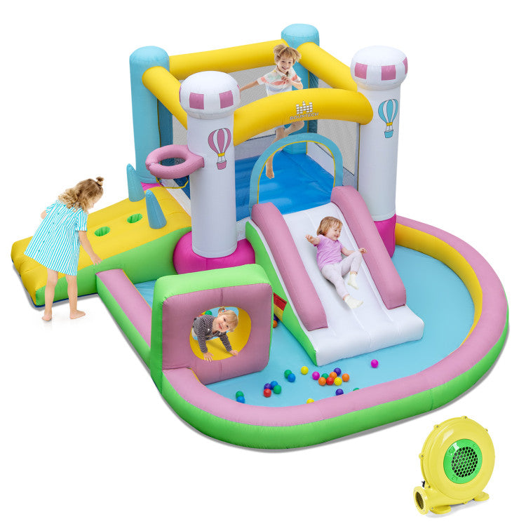 Colorful inflatable slide with jumping area