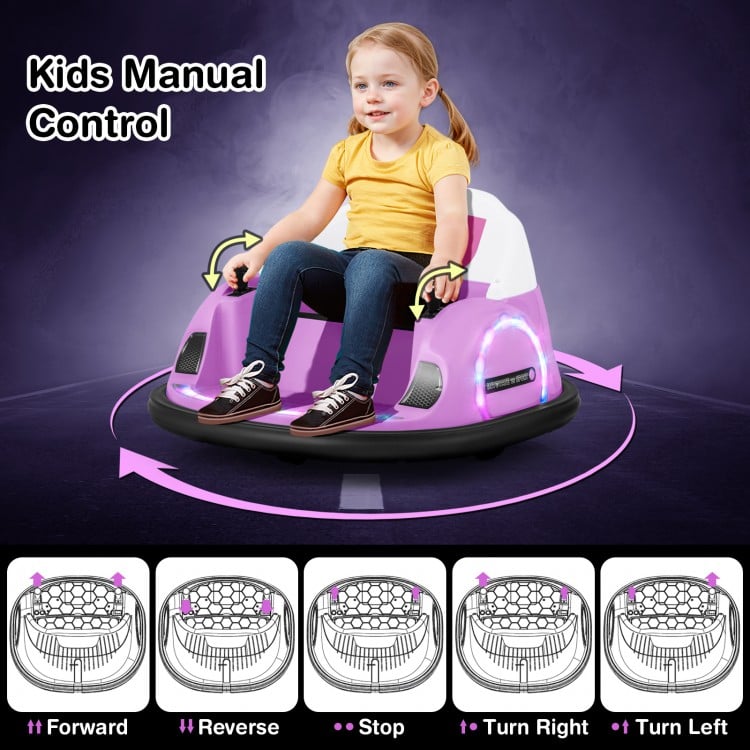 Ride-on bumper car with a wide comfort seat