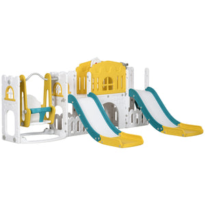 Children's playset with slides and arches on a white background