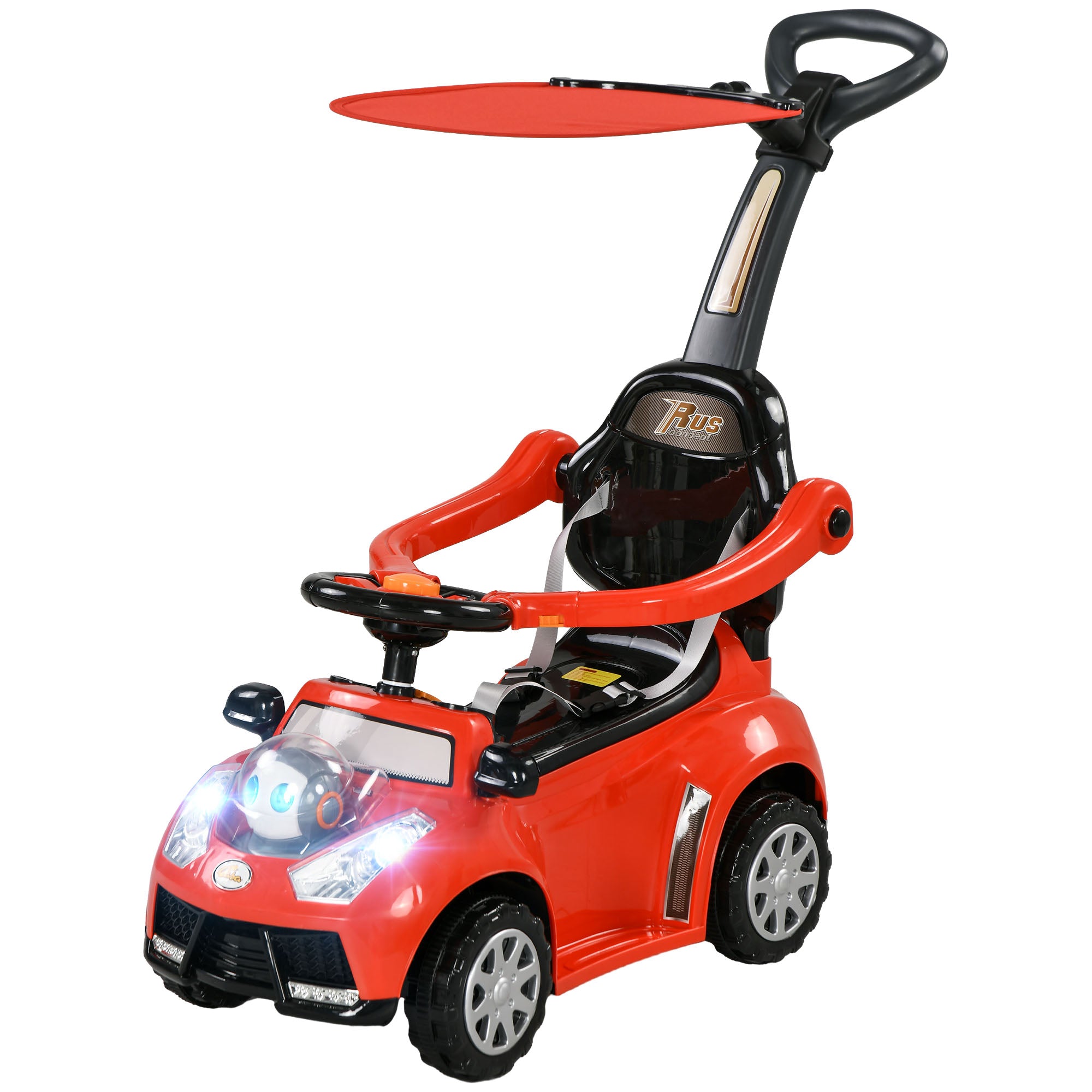 Convertible toddler ride-on car transitioning from push to slide mode