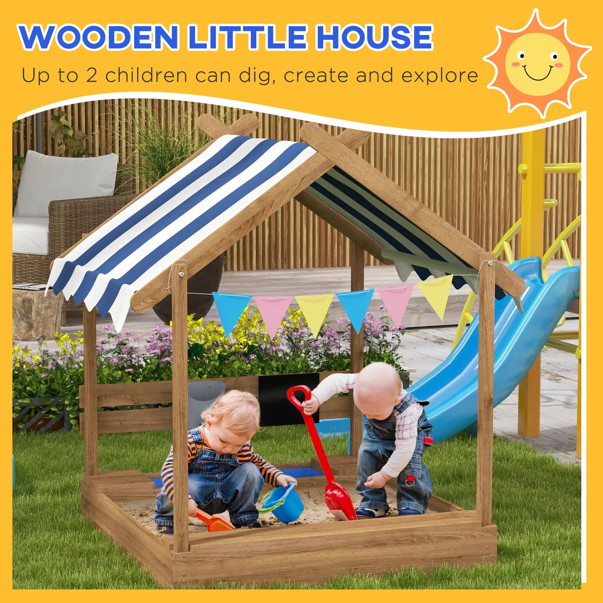 covered sandbox for kids with house design