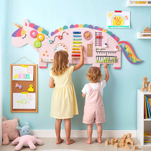 Dinosaur-themed activity wall for hands-on learning and play1