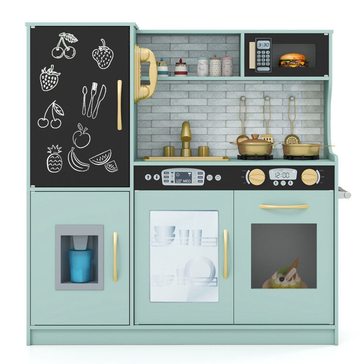 Pretend play kitchen with sink, oven, microwave and cooking accessories for toddlers