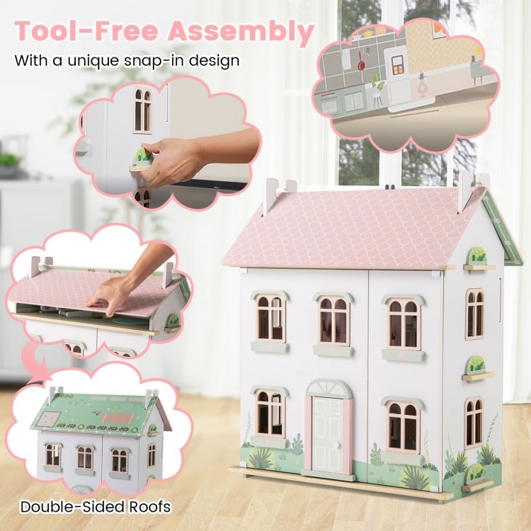 Easy snap-in assembly design for dollhouse setup