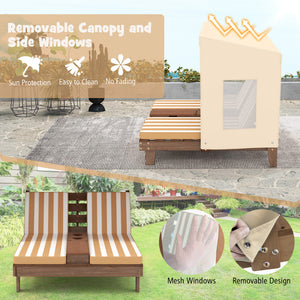 Outdoor furniture set with removable canopy and side windows, featuring sun protection and easy cleaning features.