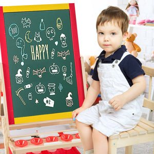 Double-sided kids art easel with magnetic whiteboard and chalkboard