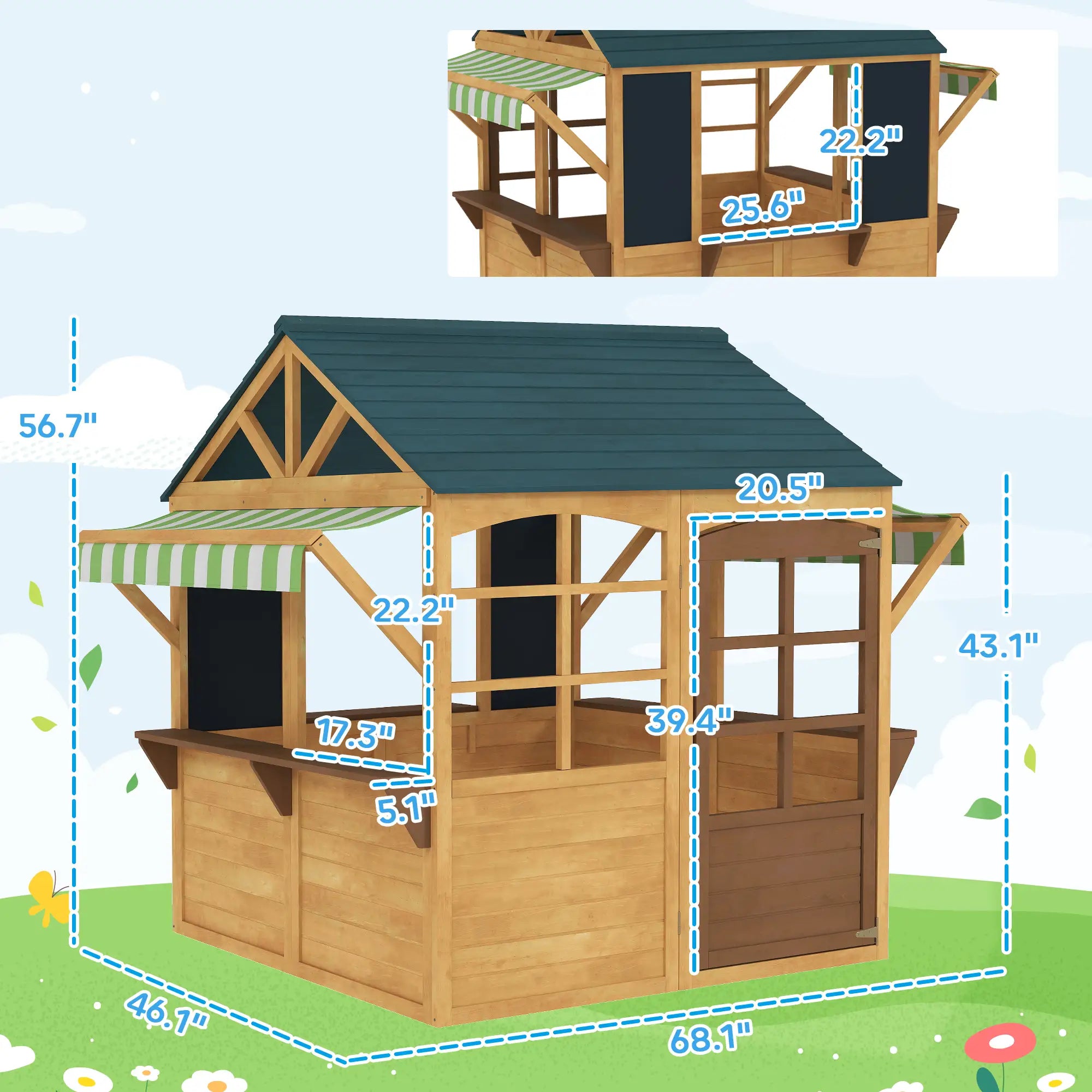 Durable wooden playhouse with foldable walls