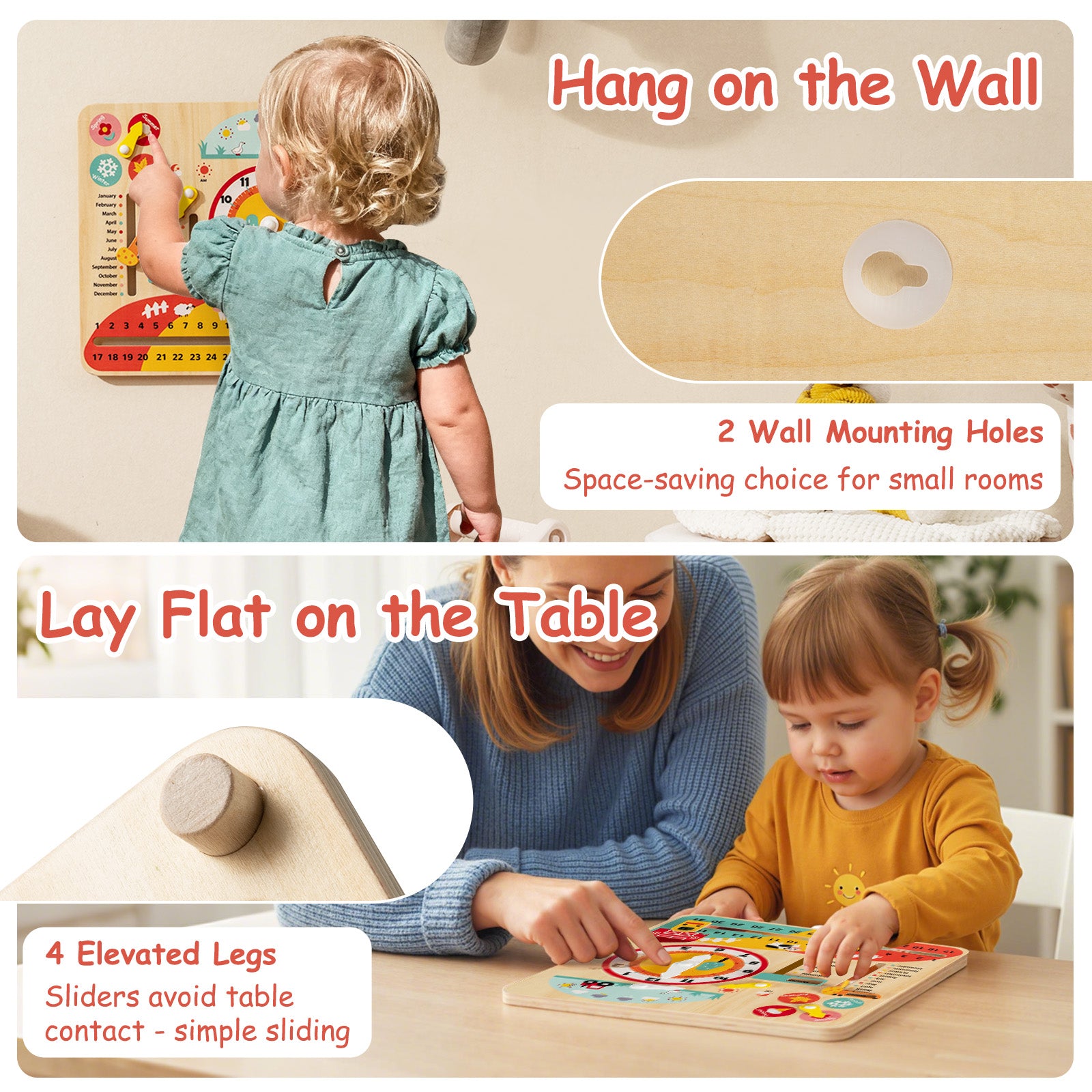 Educational wooden clock board for early childhood learning